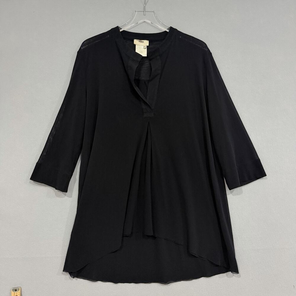 Jean Paul Gaultier Fuzzi Mesh Tunic Top XL Black 3/4 Sleeve Minimalist